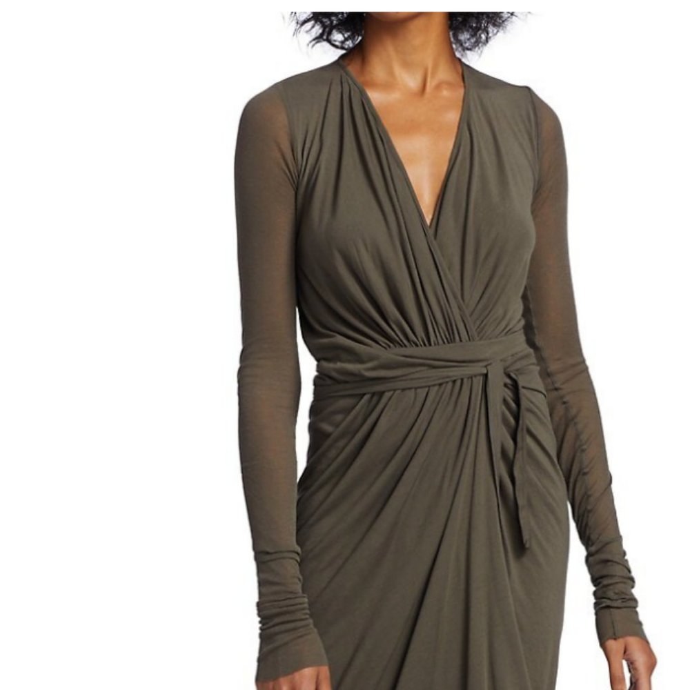Rick Owens Vered Draped Tie-Waist Midi Dress 40Italy(6) Olive